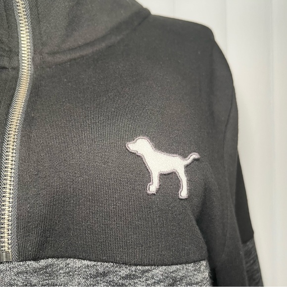 PINK Victoria's Secret 1/4 Zip Pullover Sweatshirt Black Gray Size Medium - Picture 3 of 10